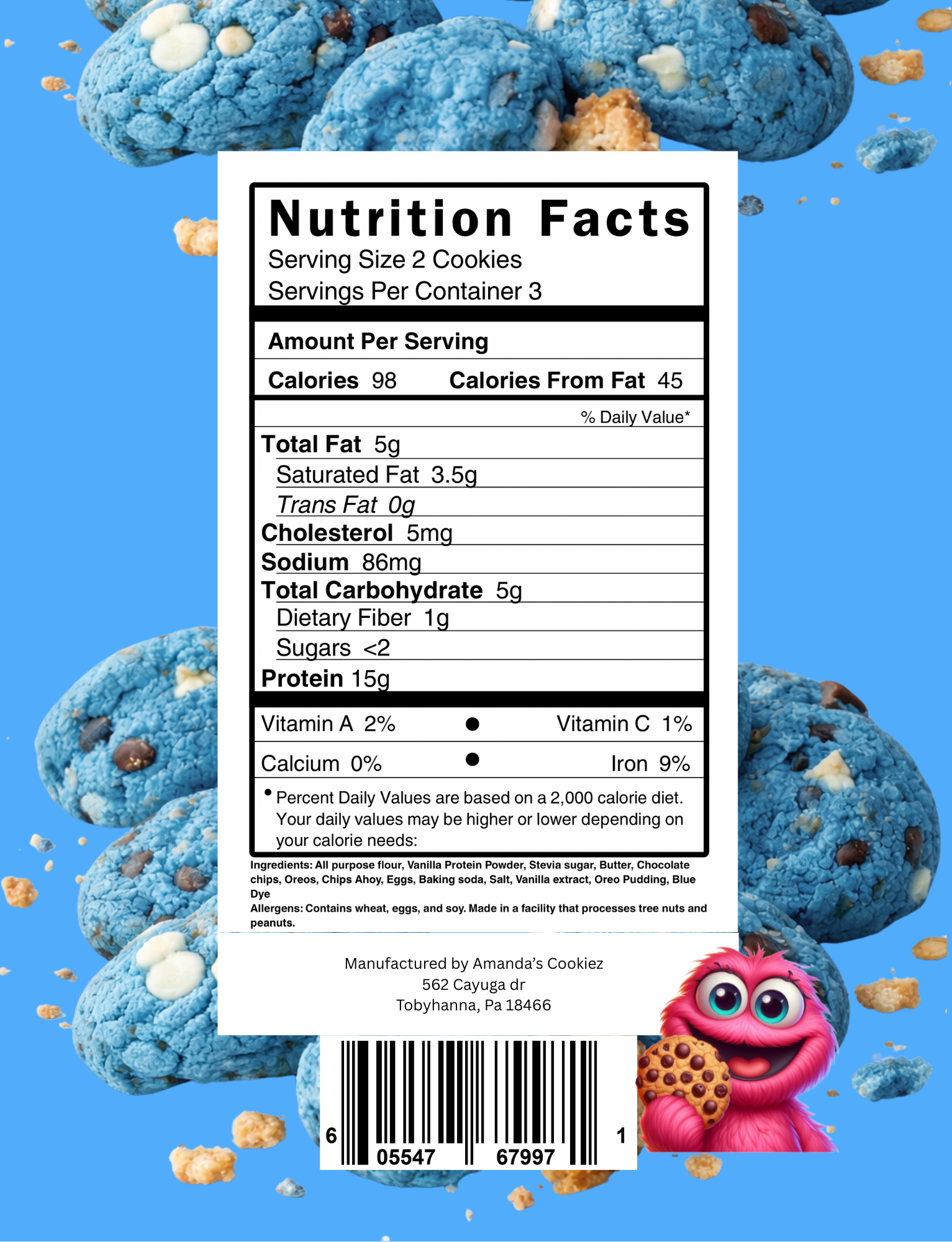 Blue Monster Protein Cookie Bag